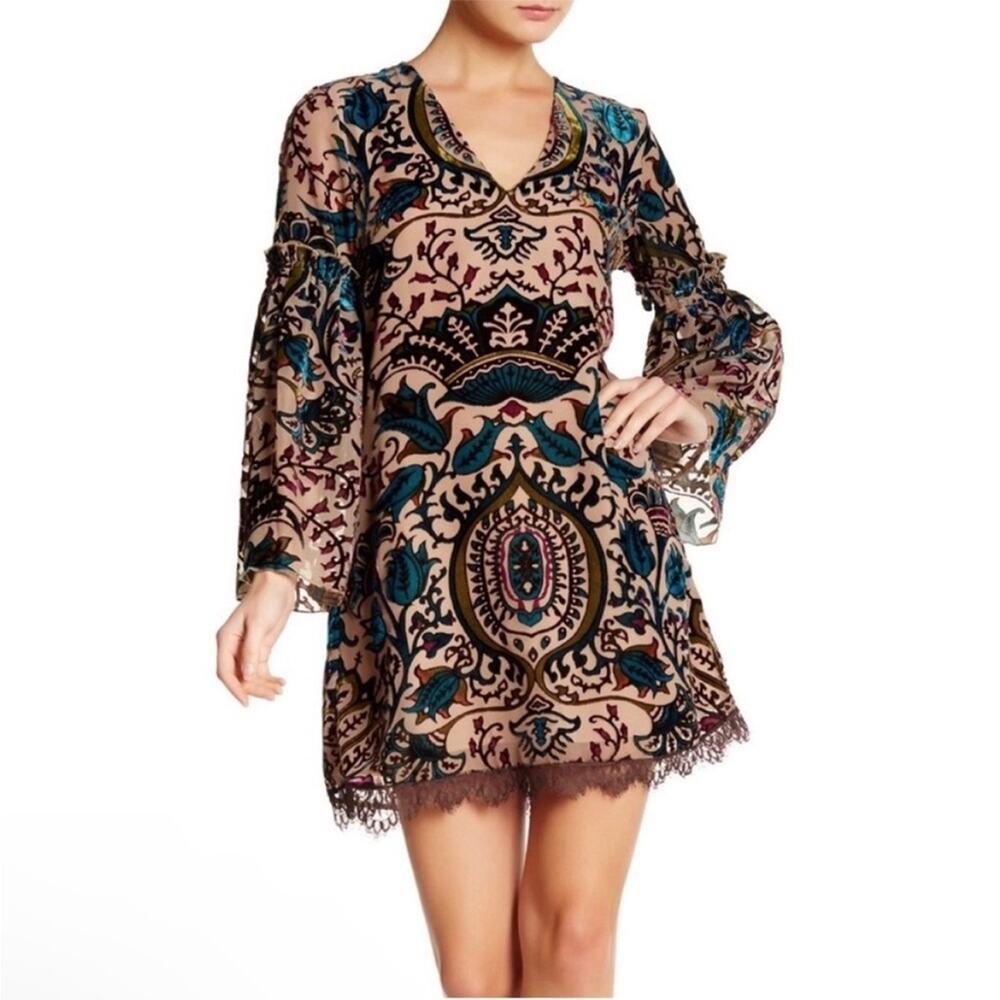 NWT New Alexia Admor Velvet Burnout Patterned Boho Tunic Dress Size S